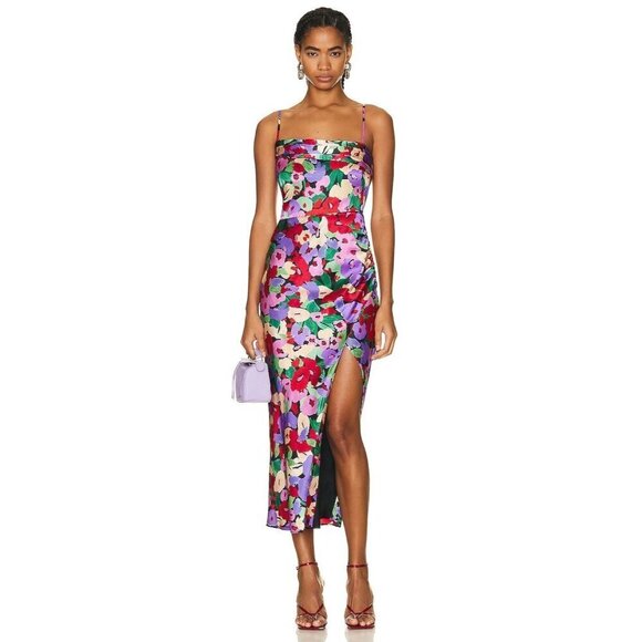 NICHOLAS Skyler Draped Midi Dress in Cabra Print 0 New Womens Floral - Picture 1 of 10